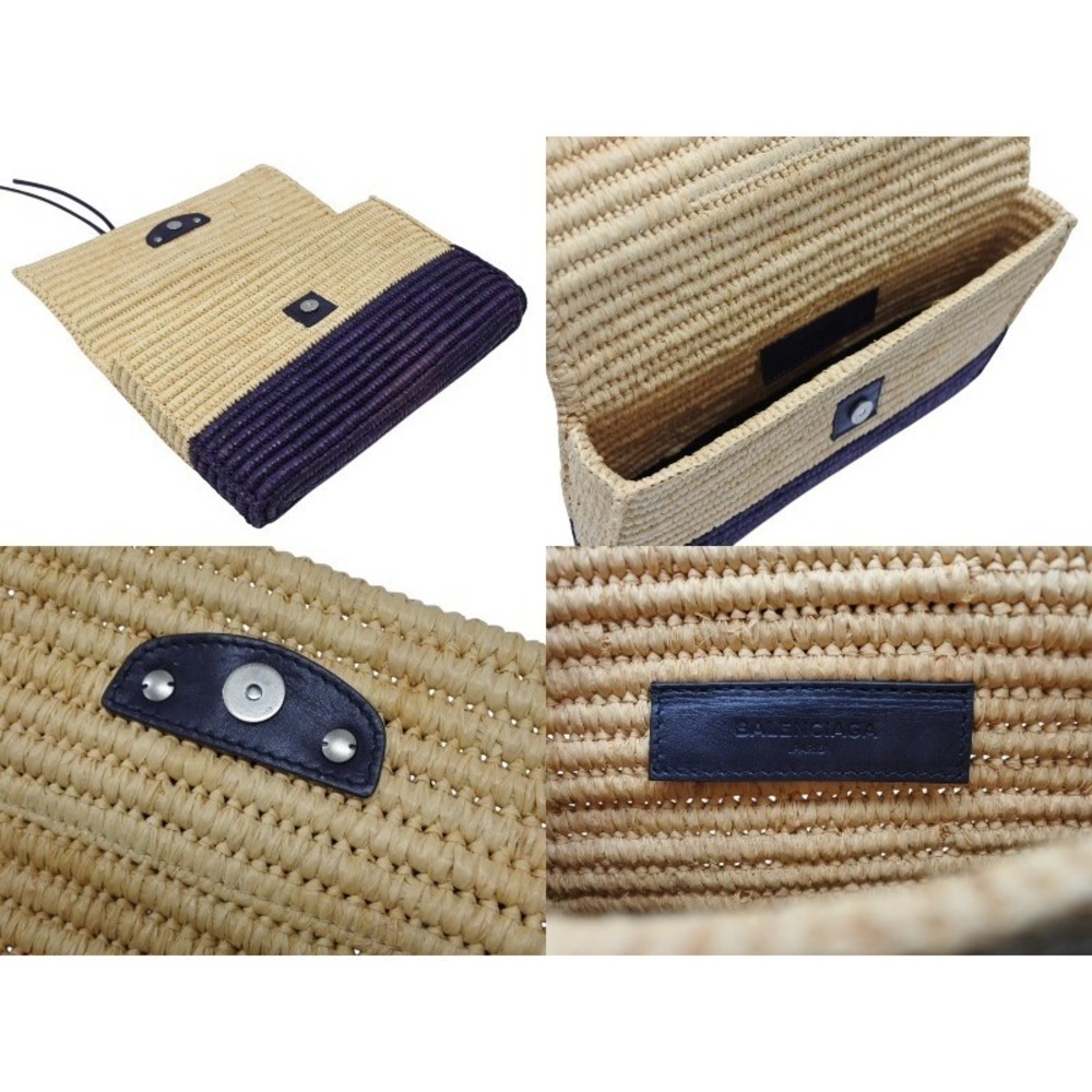 Balenciaga bag leather basket Tan clutch Beige raffia purple - Picture 7 of 8